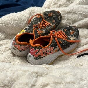 Hoka One One green and Orange Floral Sneakers